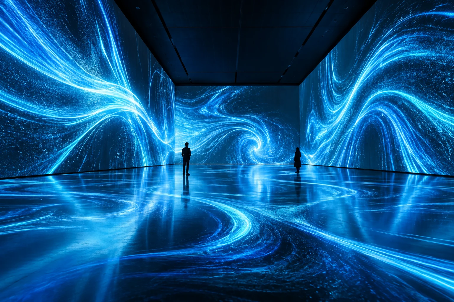 Illustrative concept of an immersive room with projected light